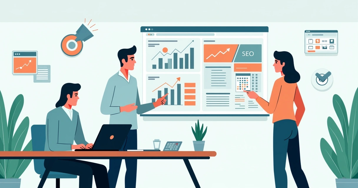 Reunião de contabilidade e marketing analisando estratégias digitais em equipe