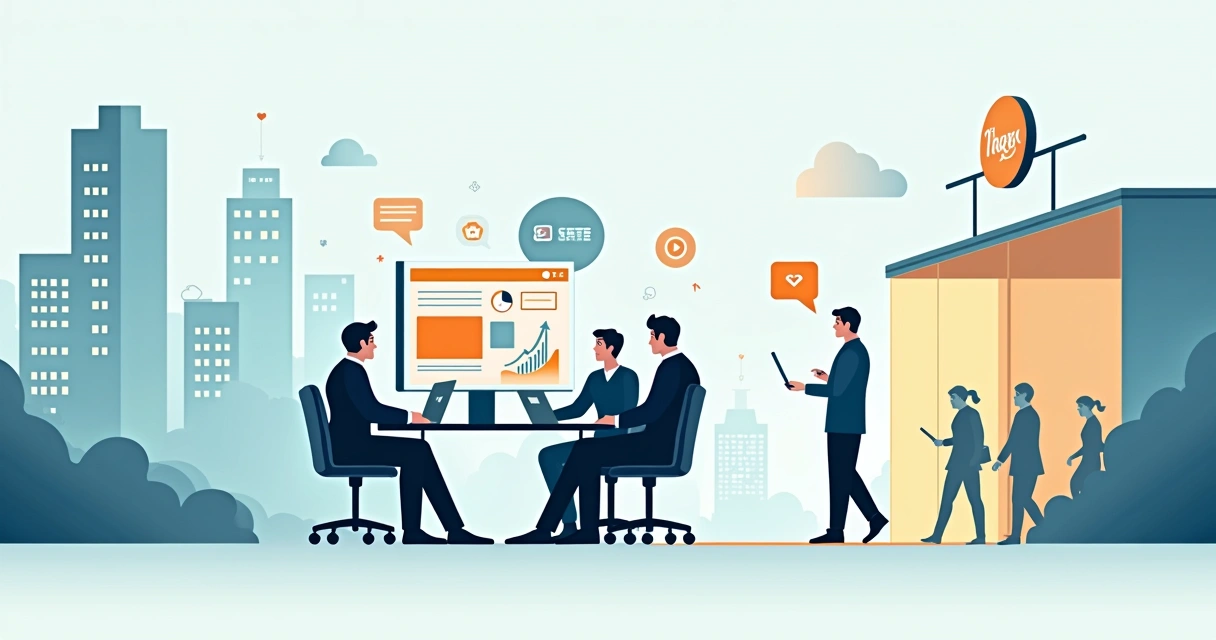 Ilustração de escritório de contabilidade com equipe fortalecendo o branding para atrair clientes