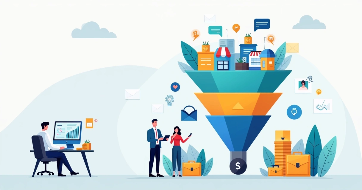 Ilustração de funil de vendas digital para escritório de contabilidade
