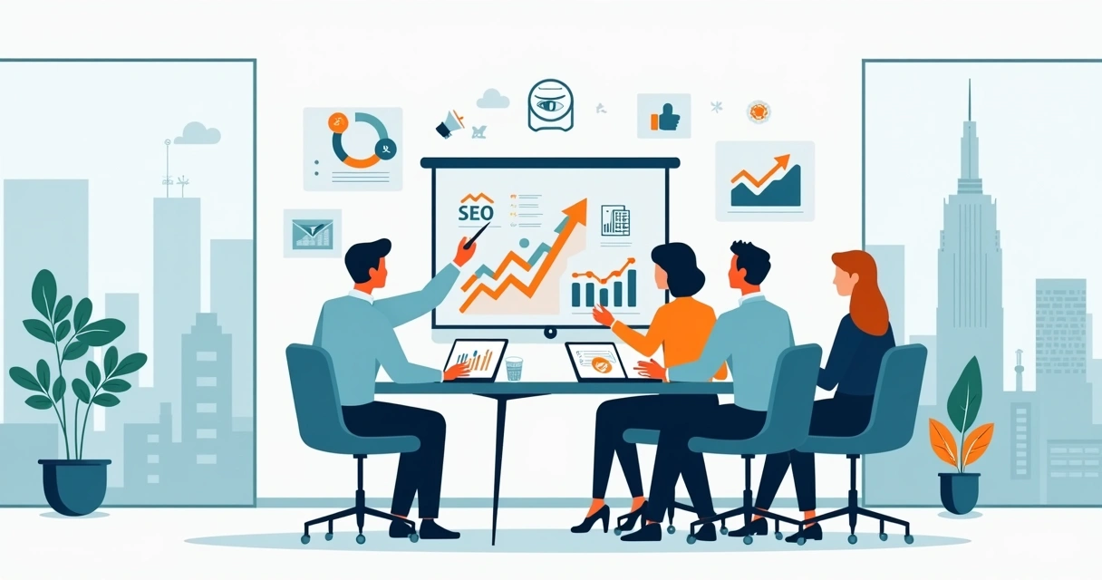 Equipe de contabilidade em escritório moderno analisando gráficos de marketing digital